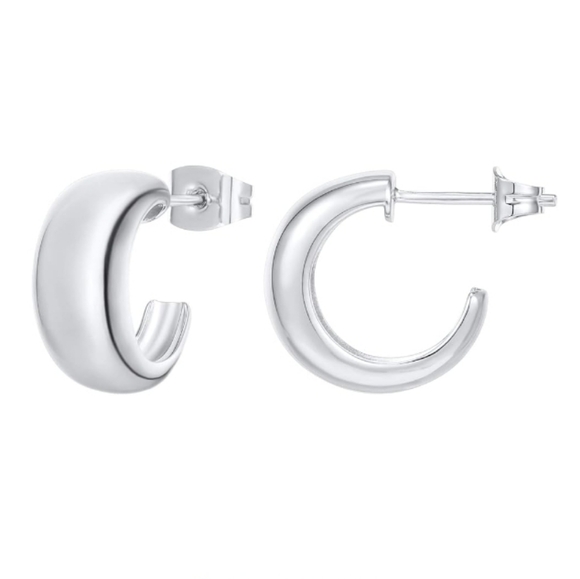 Pavui Jewelry - 14K White Gold Plated Thick Huggie Wide Round Hoop Earrings